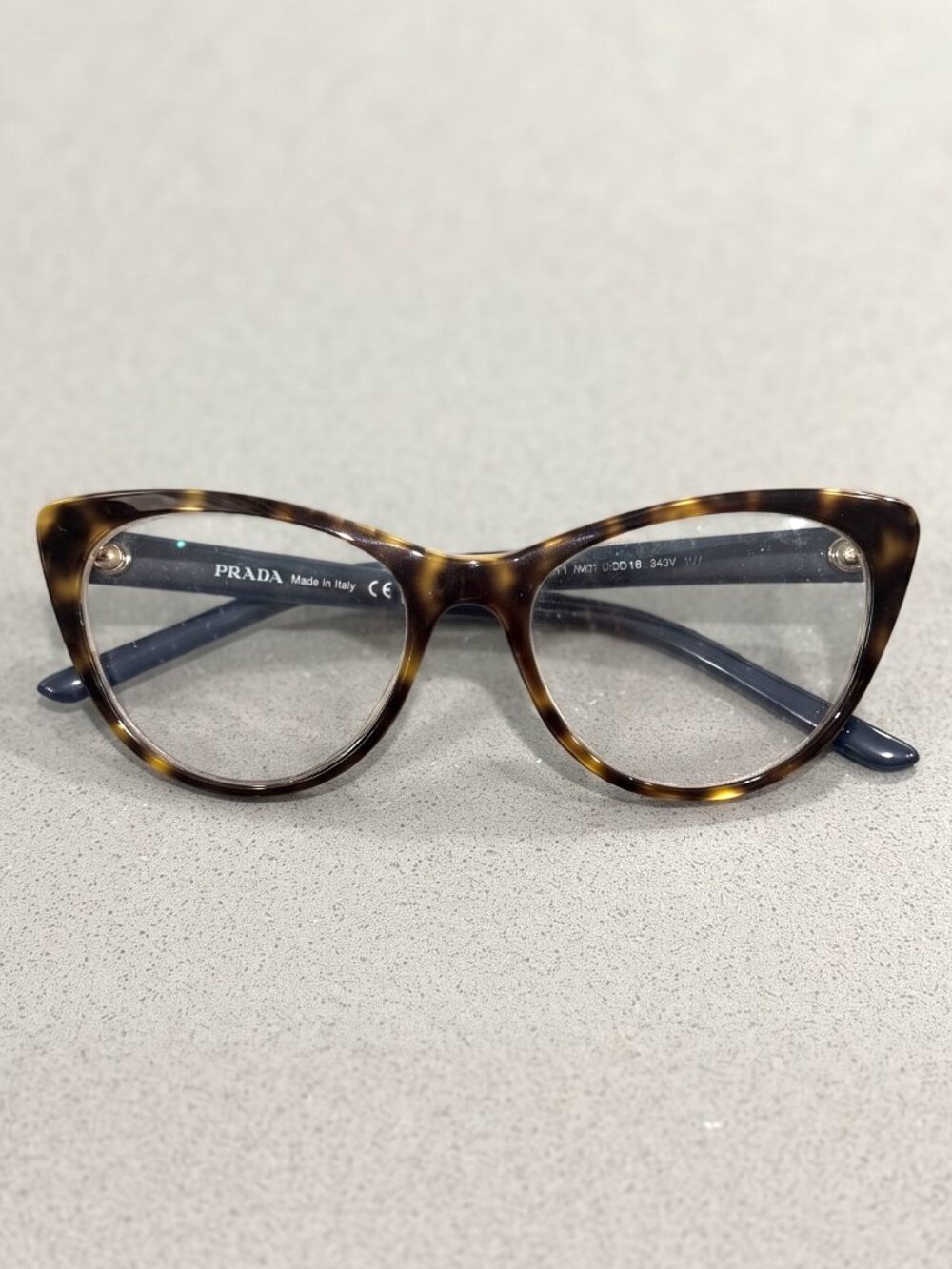 Prada VPR 05X Cat Eye Eyeglasses Tortoise Blue 53-18-140 Made in Italy Case